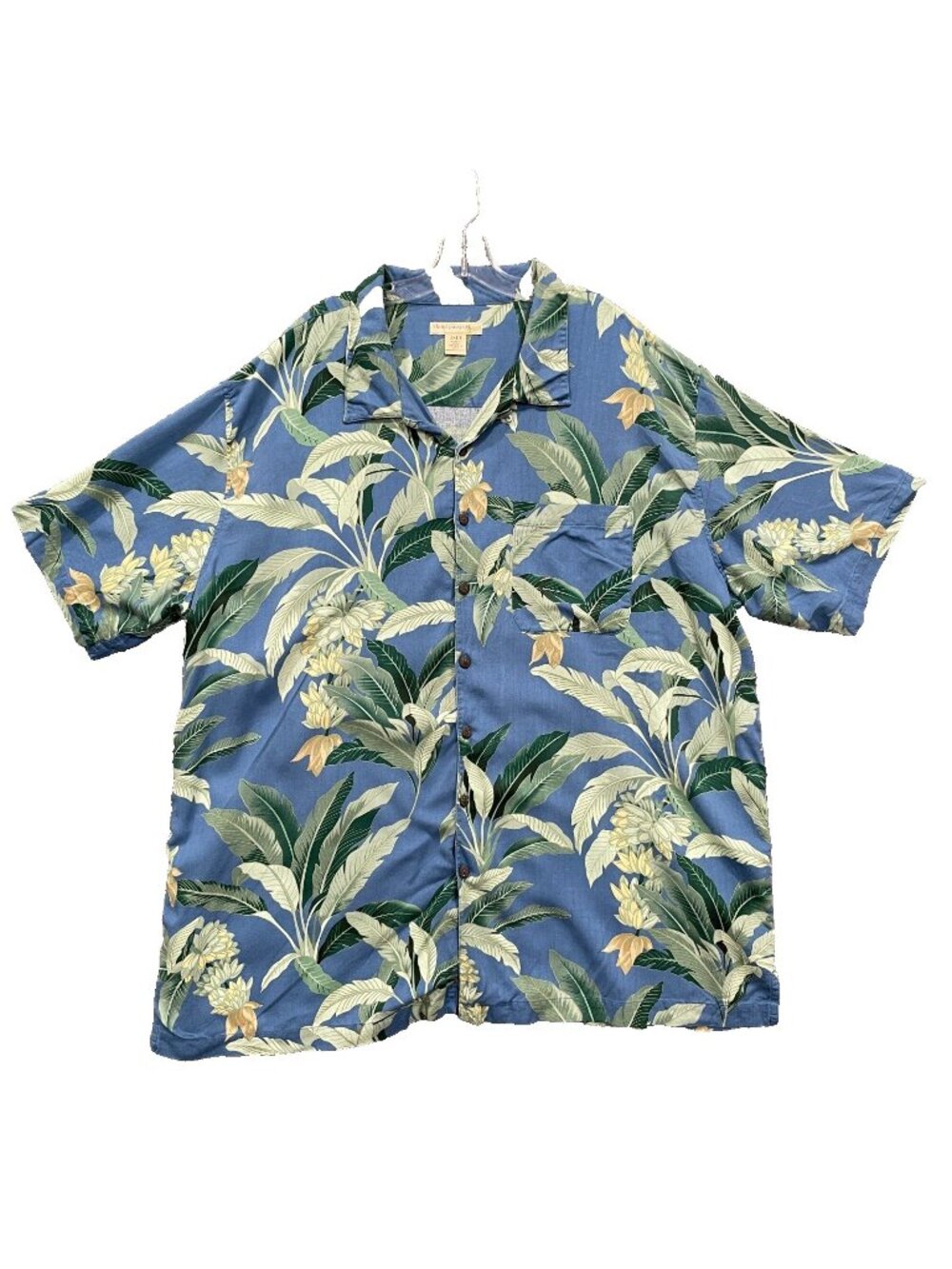 Island Passport Hawaiian Shirt Mens 3XLT Blue Tropical Floral Aloha Palm Leaf